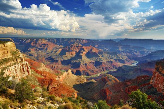 Scenic view of the colorful rock formations of grand canyon national park under a cloudy sky - Powered by Adobe