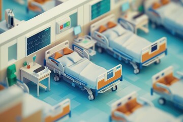Fototapeta premium A hospital room filled with beds and desks for medical care and treatment