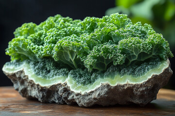 Kale growing from a green stone formation