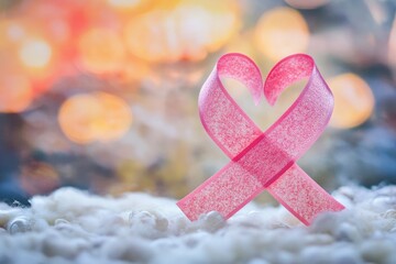 A pink ribbon designed as a heart shape, ideal for Valentine's Day or breast cancer awareness campaigns