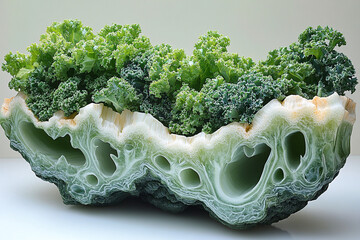 Kale nestled in a sculpted green and white vegetable form