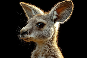 A Young Kangaroo Portrait Against A Dark Background
