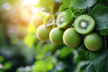 Ripe Kiwifruit Growing On The Vine In Sunlight