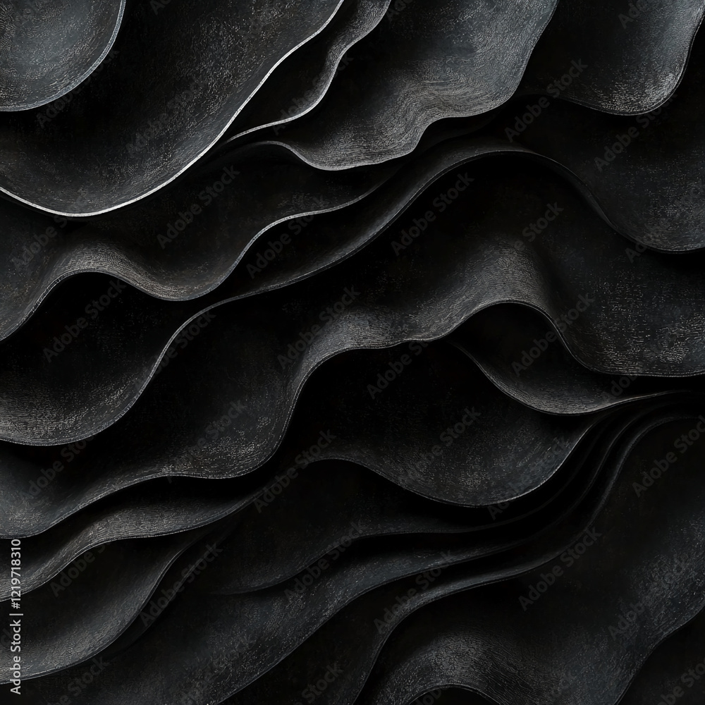 Poster abstract black layered wave pattern with textured details, ideal for modern backgrounds or mockups