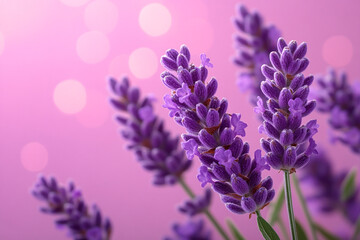 Fototapeta premium Delicate Lavender Blossoms Against A Soft Pink Background