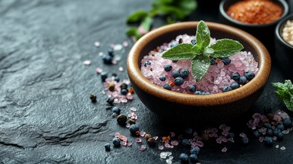 Rustic Bowls of Hummus with Fresh Herbs and Spices