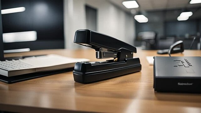 Stapler on a desk.