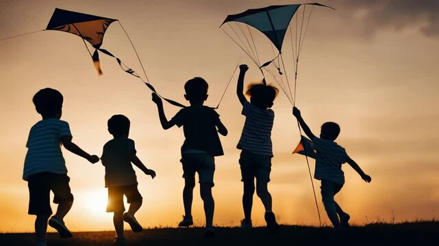 Children playing kite competition.