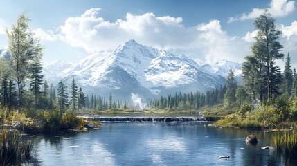 Naklejka premium Giant Beaver Dam Spanning Calm Ice Age River