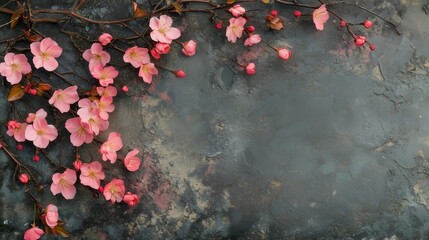 Delicate spring blossoms arranged in an asymmetrical composition, forming a soft and elegant border for a refreshing seasonal design.