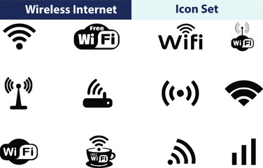 WIFI icon set, Wireless internet Wi Fi icons, button,vector, sign, symbol, logo, illustration, editable stroke, flat design style isolaated on white linear pictogram