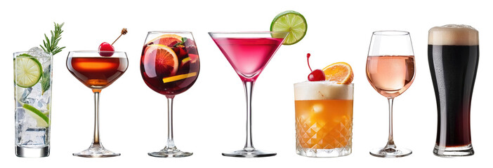 cocktail mix: gin tonic, manhattan, sangria, cosmopolitan, amaretto sour, rose wine, dark beer