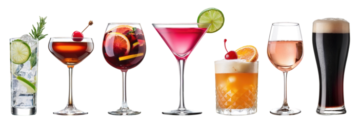 cocktail mix: gin tonic, manhattan, sangria, cosmopolitan, amaretto sour, rose wine, dark beer