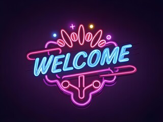 neon sign vector. "welcome" neon. Isolated illustration on plain black background,neon,light,city,sign,label
