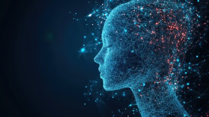 Digital Human Profile with Network Connections Showing Abstract Technology Concept