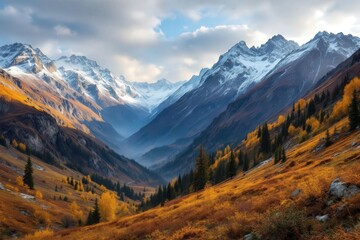 Obraz premium Caucasian mountains in fall, epic shot