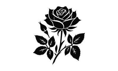 Roses tattoo. Black roses vector design. Black silhouette of rose, Valentines day silhouette of rose element set. Romantic silhouette of rose