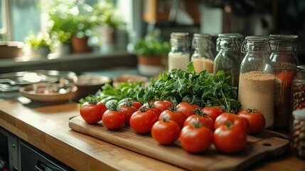 Fresh Produce in a Rustic Kitchen Setting