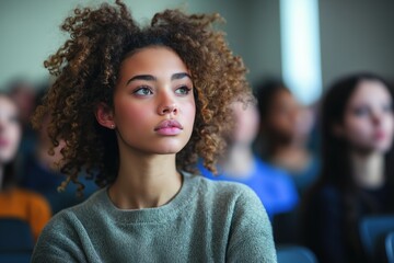 Diverse university students engaged in learning within a modern classroom setting