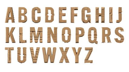 Alphabet Letters Cut from Cardboard - AI-Generated Image. The letters are isolated on a transparent background, ideal for creative projects, educational materials, or graphic design.