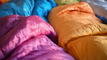 A close-up view of a cozy bed with a vibrant comforter, perfect for decorating and interior design inspiration