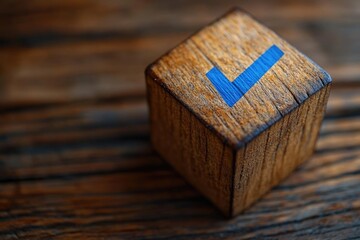 Obraz premium A simple wooden block with a bright blue stripe, possibly used as a marker or decorative item