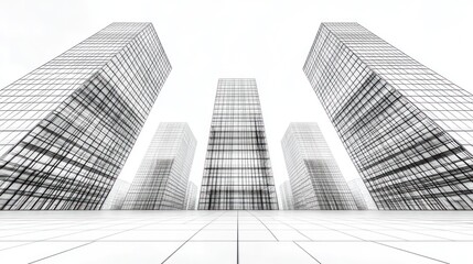 Fototapeta premium Skyscraper towers in bright, minimal scene.
