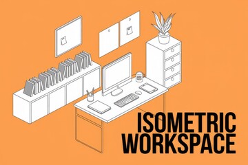 Naklejka premium Isometric illustration of a minimalist workspace.