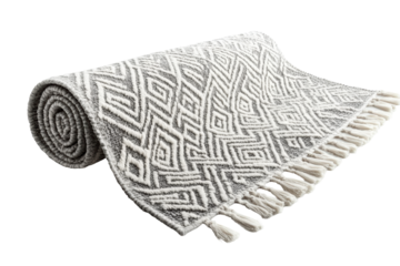 Isolated Rolled Gray and White Geometric Rug