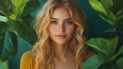 Fototapeta premium Portrait of a Woman Surrounded by Greenery