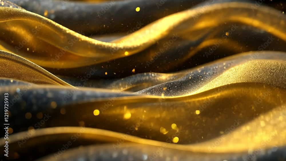Poster shimmering golden waves creating a mesmerizing texture with sparkling particles in a luxurious setti