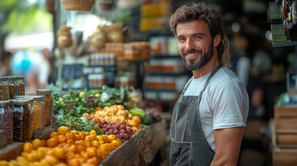 Friendly Male Vendor at Fresh Produce Market