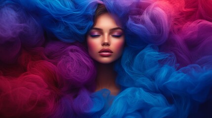 Fototapeta premium Surreal Portrait with Flowing Colorful Smoke