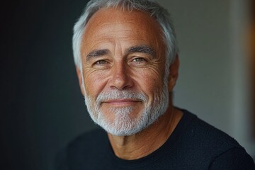 Obraz premium A man with a long white beard and a black shirt, great for depicting wise or mysterious characters