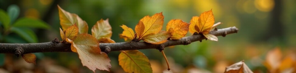 Fototapeta premium Long seed pods on a woody stem with fallen leaves, nature, plant