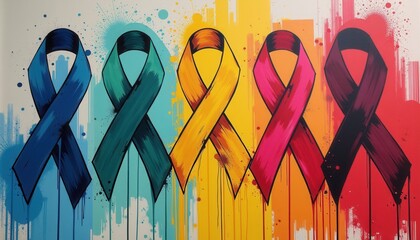 Vibrant Ribbon Painting Celebrates World Cancer Day on White Background