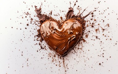 Fototapeta premium Heart made of chocolate with splashes on a white background for Saint Valentines Day and 8 march womans day