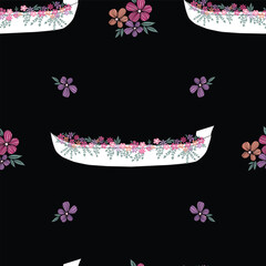 seamless repeat pattern with beautiful and colorful flowers on a white boat on a black background perfect for fabric, scrap booking, wallpaper, gift wrap projects