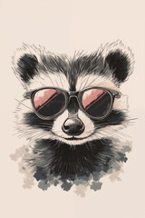 Portrait of a funny raccoon wearing cool sunglasses. Good for decorations, poster, greeting cards. Ai generated