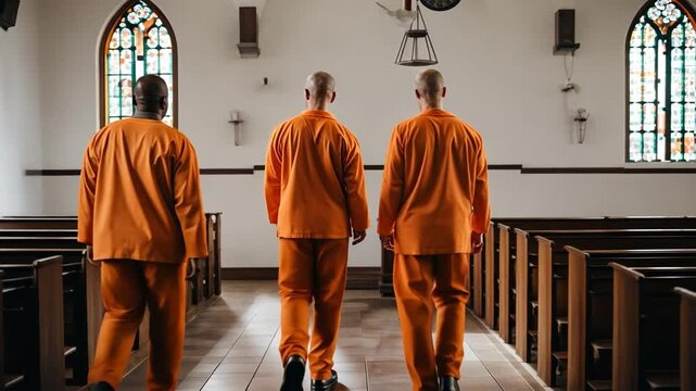 Prisoners inside a church.