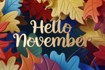 Colorful autumn leaves welcome November