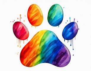 colorful watercolor rainbow dog paw print