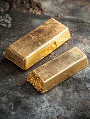 Rough Gold Bars on Dark Stone Texture – Wealth and Authenticity
