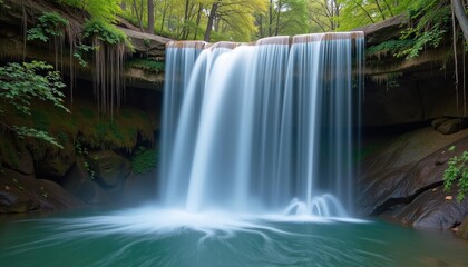 Obraz premium Breathtaking Waterfall on World Cancer Day: Nature's Serenity amidst Lush Forest