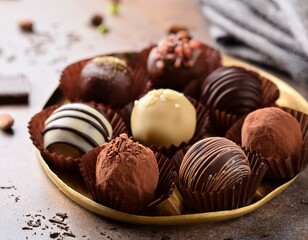 assorted gourmet chocolate truffles with various toppings