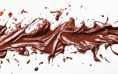 Fototapeta premium Playful neon chocolate smears and splashes forming abstract streaks, glossy finish on a clean white backdrop