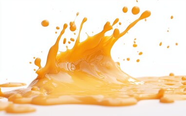 Rich and creamy cheese sauce splashing dynamically, isolated on bright white background, high-speed close-up shot