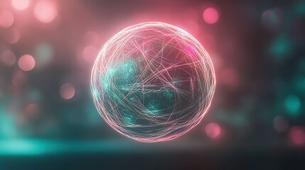 A floating sphere composed of thin glowing electric lines