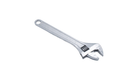 adjustable or shifting wrench or spanner with a movable jaw, allowing it to be used with different sizes of fastener head nut, bolt, etc. rather than just one fastener size. Isolated on white