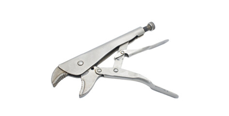 pair of adjustable channel lock locking pliers, also known as Vise Grips or mole grips. They are a versatile tool used for gripping, clamping, and holding objects. Isolated on white background